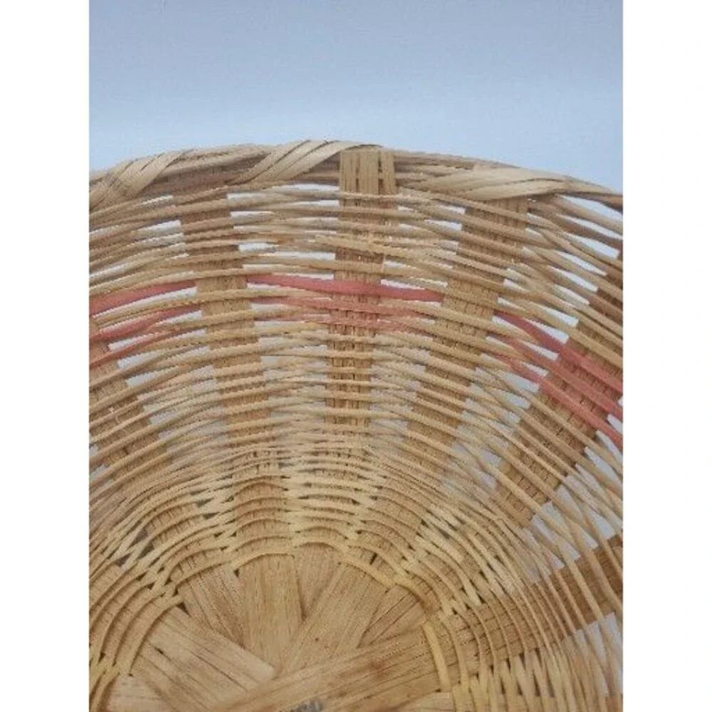 Vintage Woven Easter Basket Pink Bands Handle Made in Mexico 12